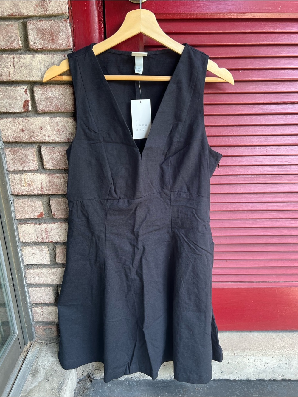 A New Day Sleeveless V Neck Black Mini Fit & Flare Dress Size 10